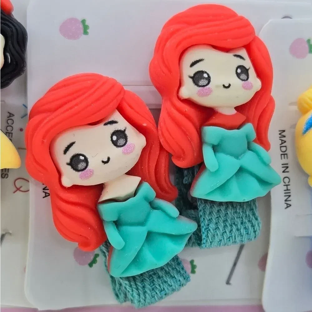 Disney Princess Chibi Hair Clips 10pc 5 Pairs Kawaii Fairytale Girls Barrettes